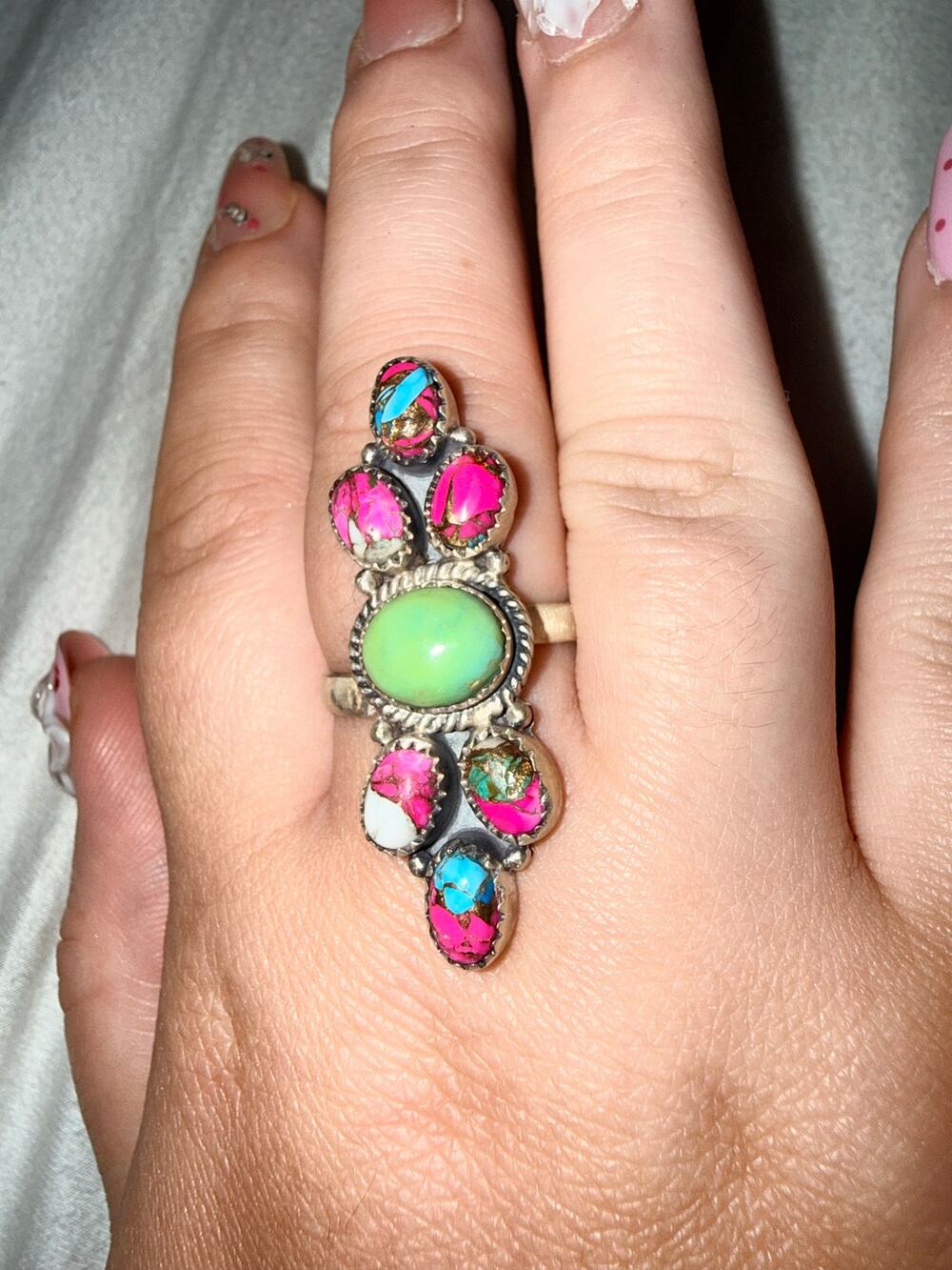 Cotton Candy & Sonoran Mountain Ring Adjustable sz Handmade
